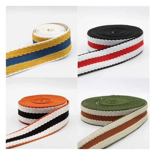 40mm Webbing Trim | Striped Vintage Heritage Style | Bag Strap Belt | Black White Orange Brown