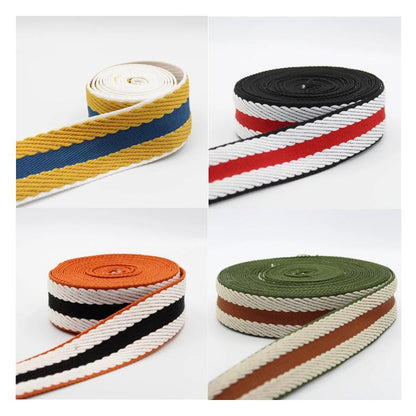 40mm Webbing Trim | Striped Vintage Heritage Style | Bag Strap Belt | Black White Orange Brown - SweetpeaStore
