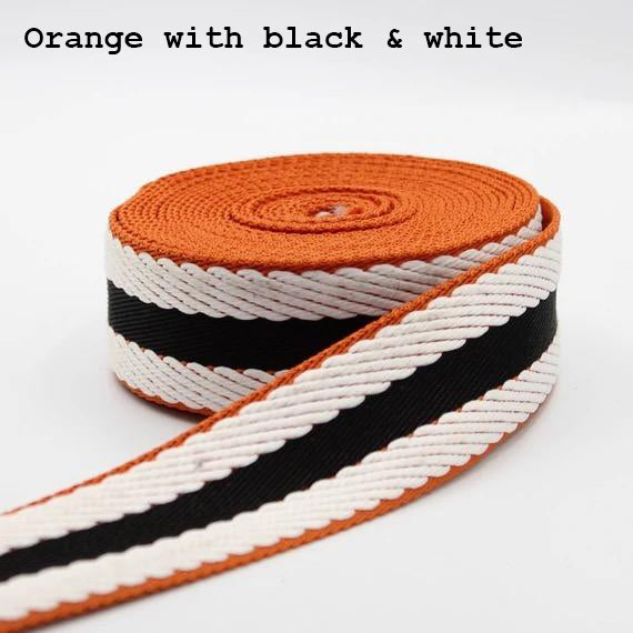 40mm Webbing Trim | Striped Vintage Heritage Style | Bag Strap Belt | Black White Orange Brown - SweetpeaStore