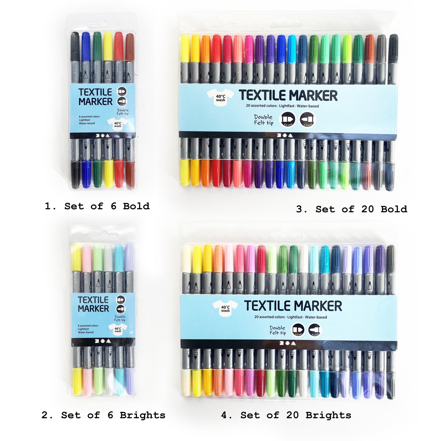 Fabric Pens Textile Markers Bold Vibrant Dual Ended Pen | Choose Set Brights Muted - SweetpeaStore