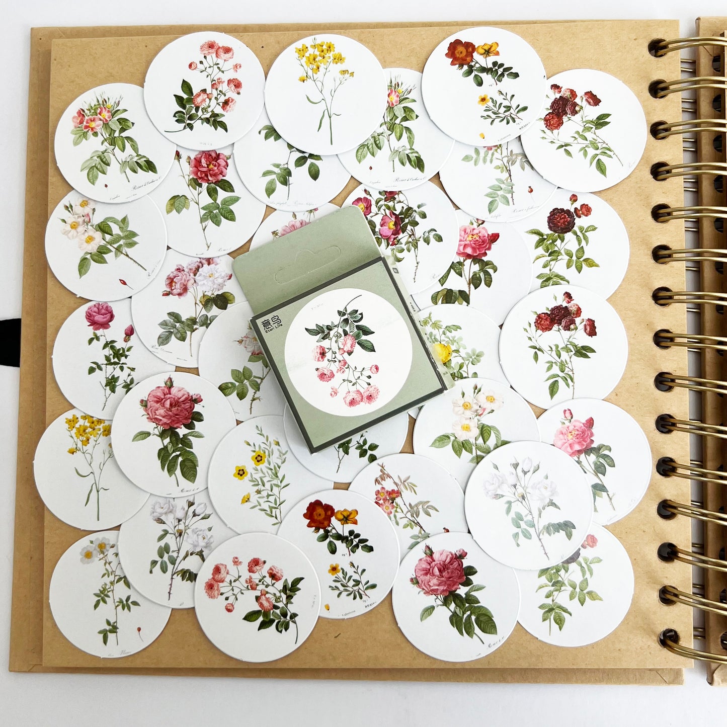 Round Flower Stickers | 46 Pretty Floral Vintage Flower Scrapbook Round Mini Box Stickers Collage Albums - SweetpeaStore