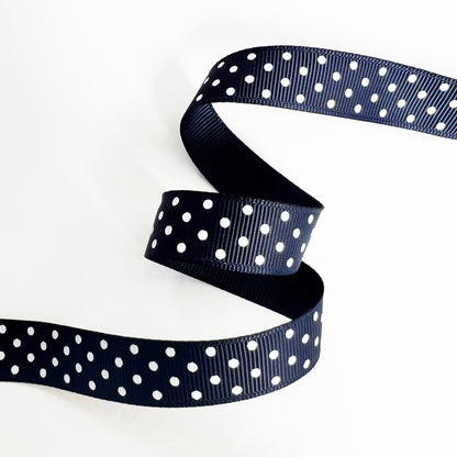 Blue Spot Ribbon | Grosgrain 16mm 5/8 Inch | Wrapping Craft | Metre or Full Roll - SweetpeaStore