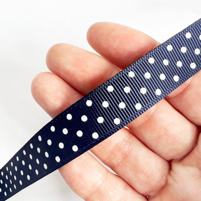 Blue Spot Ribbon | Grosgrain 16mm 5/8 Inch | Wrapping Craft | Metre or Full Roll - SweetpeaStore