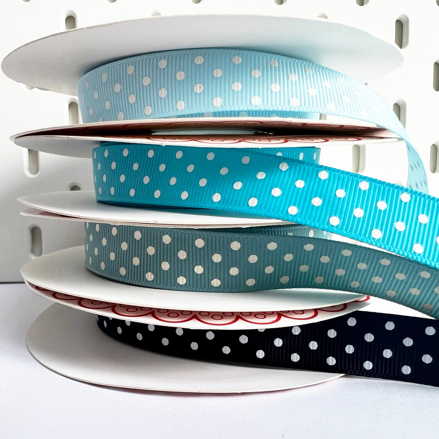 Blue Spot Ribbon | Grosgrain 16mm 5/8 Inch | Wrapping Craft | Metre or Full Roll - SweetpeaStore