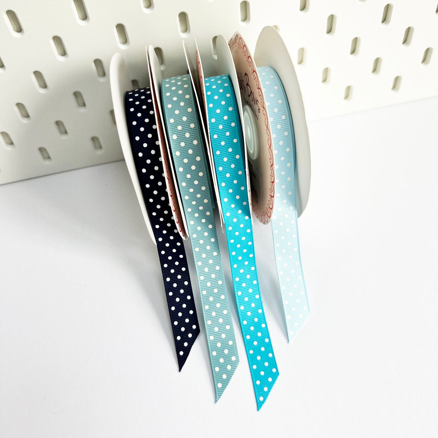 Blue Spot Ribbon | Grosgrain 16mm 5/8 Inch | Wrapping Craft | Metre or Full Roll - SweetpeaStore