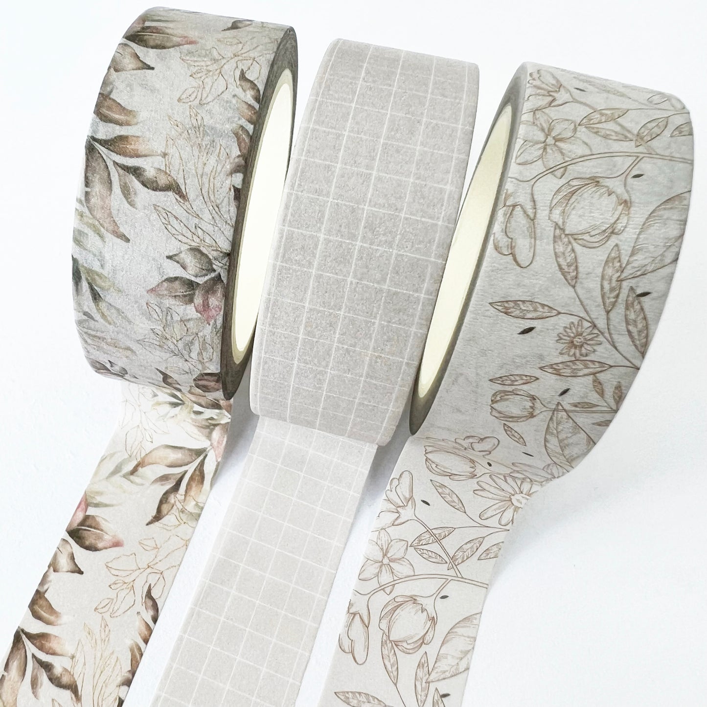 Floral Washi Tape Set of 3 | Neutral Tones | 1.5cm x 10m x 3 | Stationery Scrapbooking Journalling