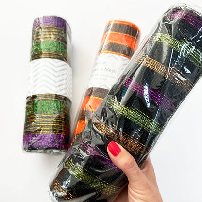 Halloween Deco Mesh 25cm x 10 yard Roll Black Gold Orange Purple Bow Wreath Door - SweetpeaStore