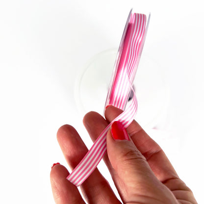Pink & White Nautical Stripe Ribbon | 9mm 16mm 25mm | Per Metre or FULL ROLL| Lightweight Polyester