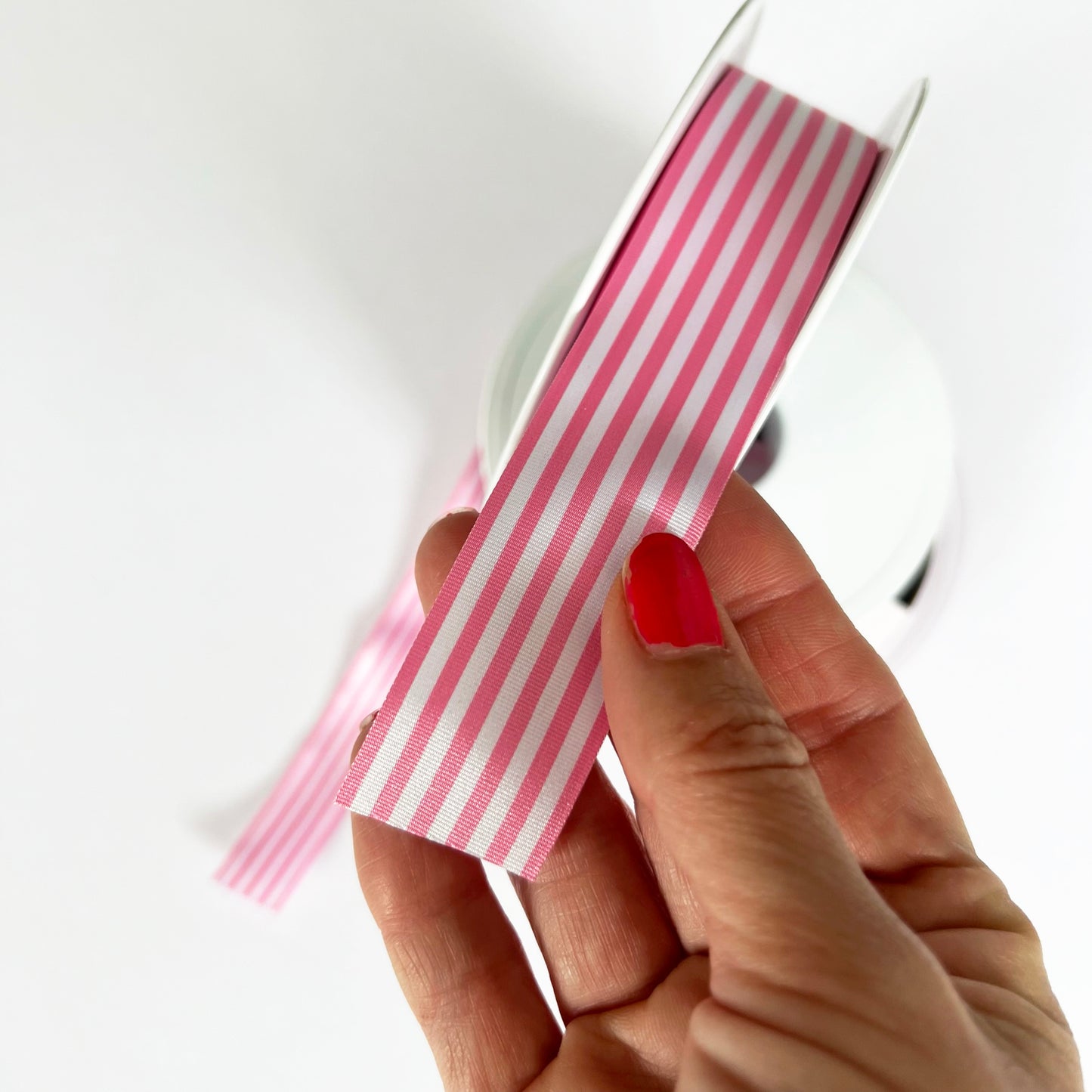 Pink & White Nautical Stripe Ribbon | 9mm 16mm 25mm | Per Metre or FULL ROLL| Lightweight Polyester | Sewing & Wrapping - SweetpeaStore