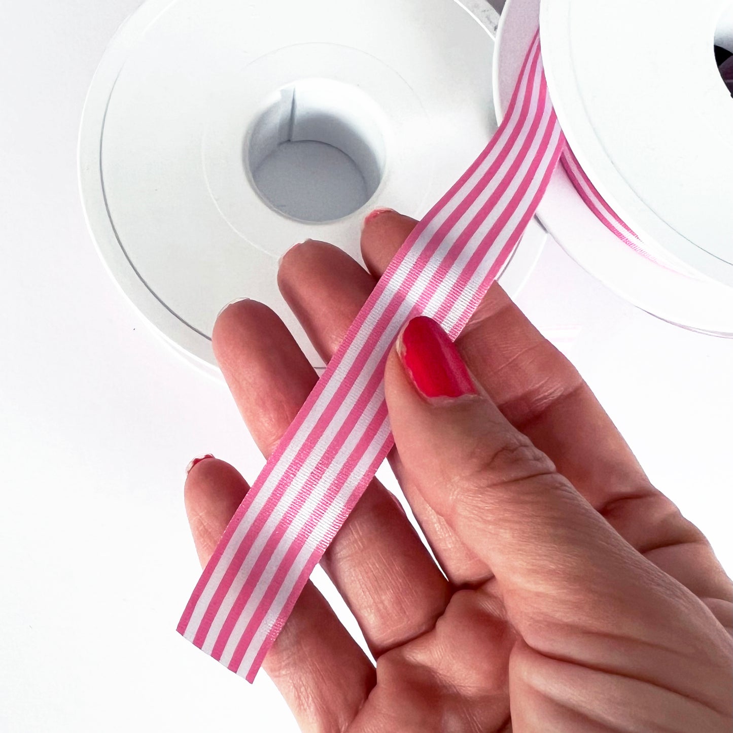 Pink & White Nautical Stripe Ribbon | 9mm 16mm 25mm | Per Metre or FULL ROLL| Lightweight Polyester