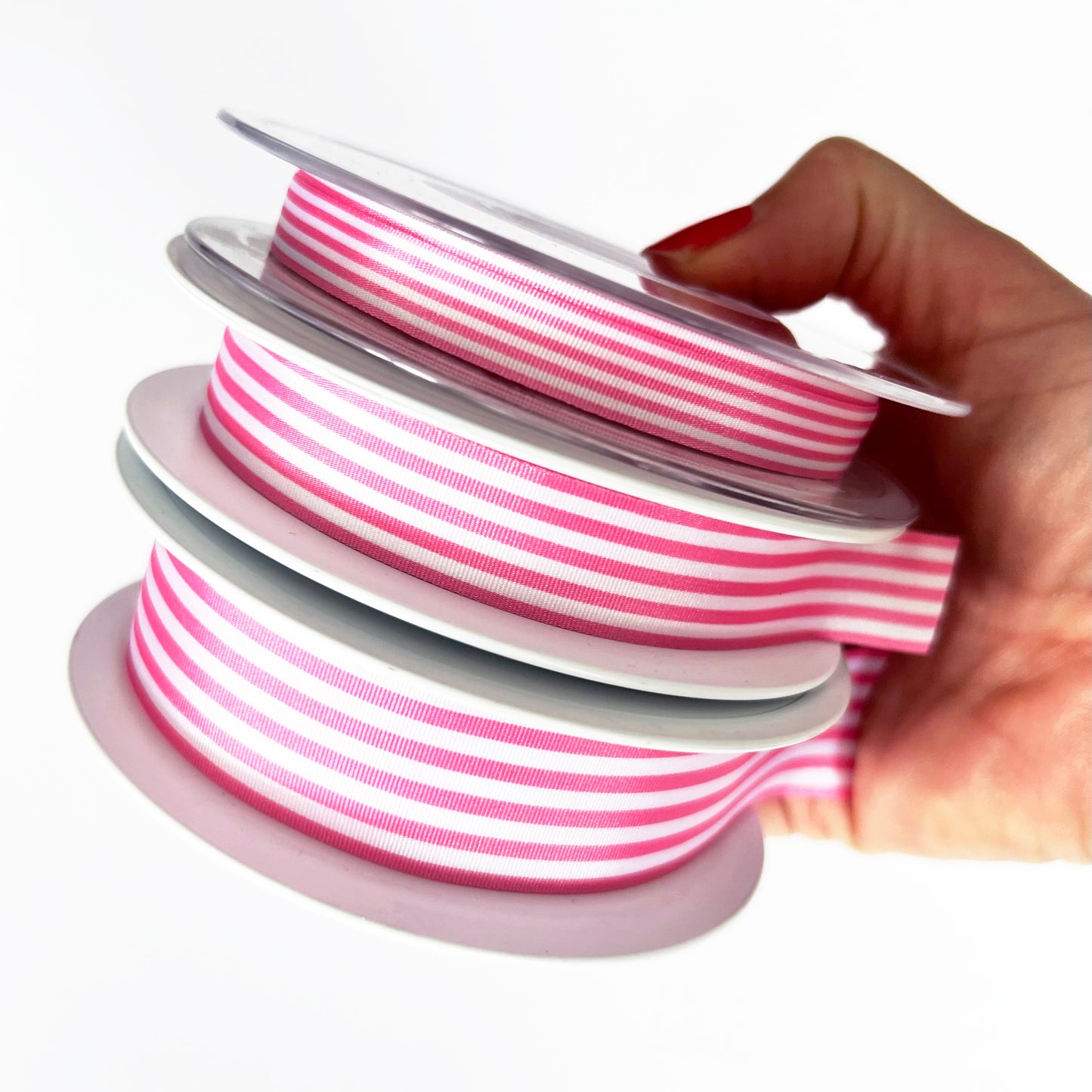 Pink & White Nautical Stripe Ribbon | 9mm 16mm 25mm | Per Metre or FULL ROLL| Lightweight Polyester