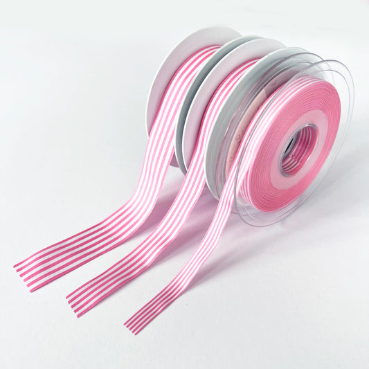 Pink & White Nautical Stripe Ribbon | 9mm 16mm 25mm | Per Metre or FULL ROLL| Lightweight Polyester | Sewing & Wrapping