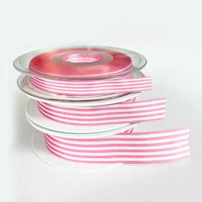 Pink & White Nautical Stripe Ribbon | 9mm 16mm 25mm | Per Metre or FULL ROLL| Lightweight Polyester