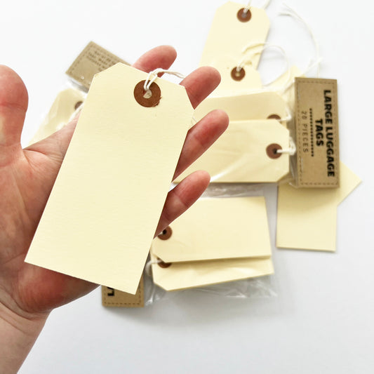Manilla Cream Card Tags | Vintage Look with String Eyelet | 10.8cm x 5.4cm | Craft Wrapping