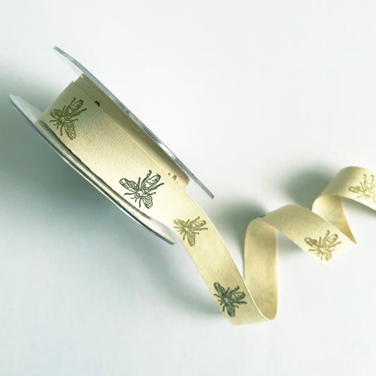 Bumble Bee Cotton Ribbon | 20mm Vintage Cream | 10m Roll or Metre | Craft & Wrap - SweetpeaStore