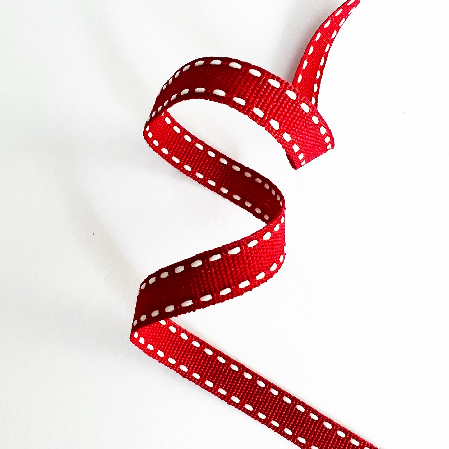 Cranberry Red & White Stitch Ribbon | 9mm Wrap & Craft | Metre or Full 20m Roll - SweetpeaStore