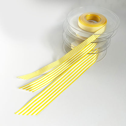 Yellow Ribbon White Stripe | 3 Widths 9mm 16mm 25mm | Choose Length or Full Roll | Craft Wrap Decorations - SweetpeaStore