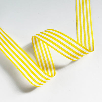 Yellow Ribbon White Stripe | 3 Widths 9mm 16mm 25mm | 1m or Full Roll