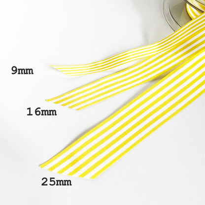 Yellow Ribbon White Stripe | 3 Widths 9mm 16mm 25mm | Choose Length or Full Roll | Craft Wrap Decorations - SweetpeaStore