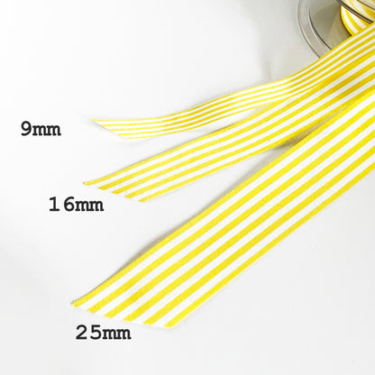 Yellow Ribbon White Stripe | 3 Widths 9mm 16mm 25mm | 1m or Full Roll