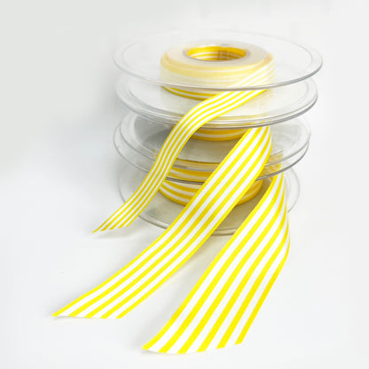 Yellow Ribbon White Stripe | 3 Widths 9mm 16mm 25mm | Choose Length or Full Roll | Craft Wrap Decorations - SweetpeaStore