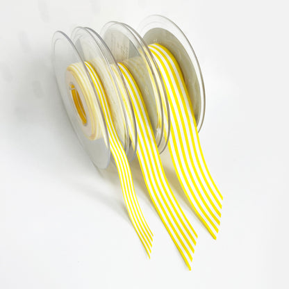 Yellow Ribbon White Stripe | 3 Widths 9mm 16mm 25mm | 1m or Full Roll