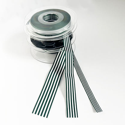 Green & White Stripe Ribbon 3 Widths 9mm 16mm 25mm | Choose Length or Full Roll