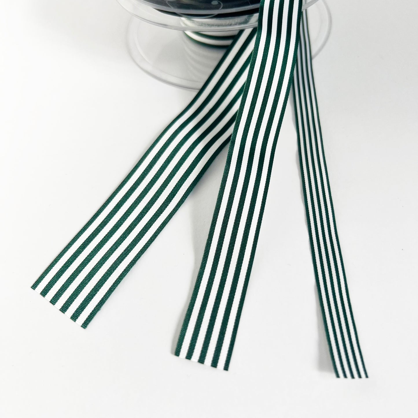 Green & White Stripe Ribbon 3 Widths 9mm 16mm 25mm | Choose Length or Full Roll