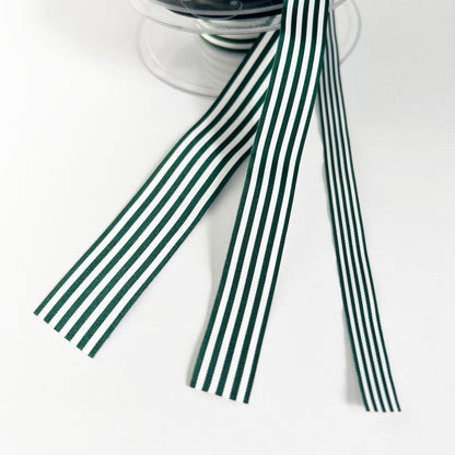 Green & White Stripe Ribbon 3 Widths 9mm 16mm 25mm | Choose Length or Full Roll