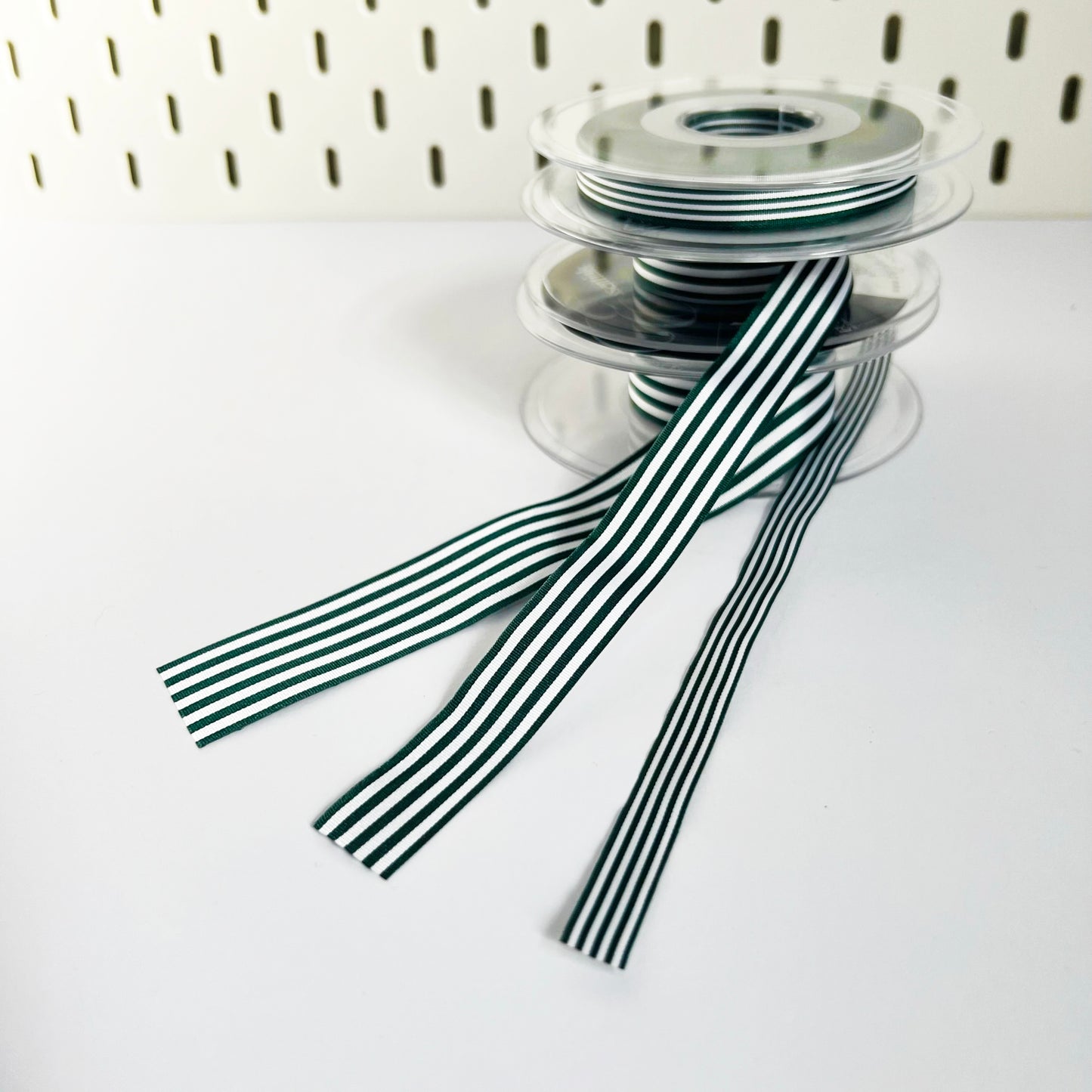 Green & White Stripe Ribbon 3 Widths 9mm 16mm 25mm | Choose Length or Full Roll