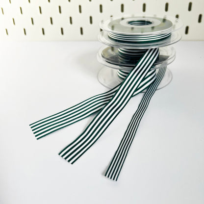 Green & White Stripe Ribbon 3 Widths 9mm 16mm 25mm | Choose Length or Full Roll