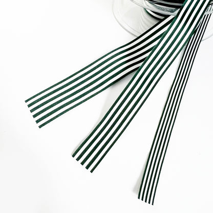 Green & White Stripe Ribbon 3 Widths 9mm 16mm 25mm | Choose Length or Full Roll