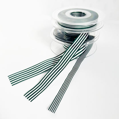 Green & White Stripe Ribbon 3 Widths 9mm 16mm 25mm | Choose Length or Full Roll