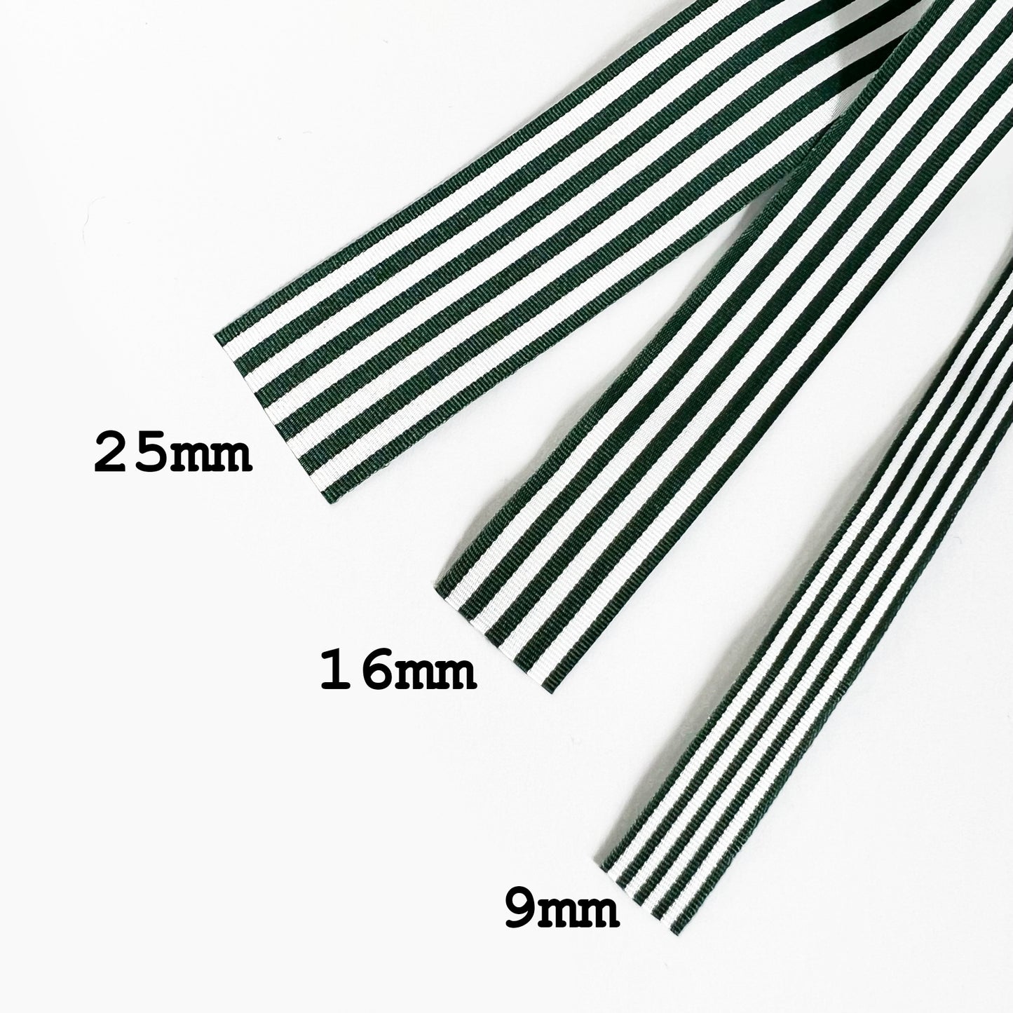 Green & White Stripe Ribbon 3 Widths 9mm 16mm 25mm | Choose Length or Full Roll