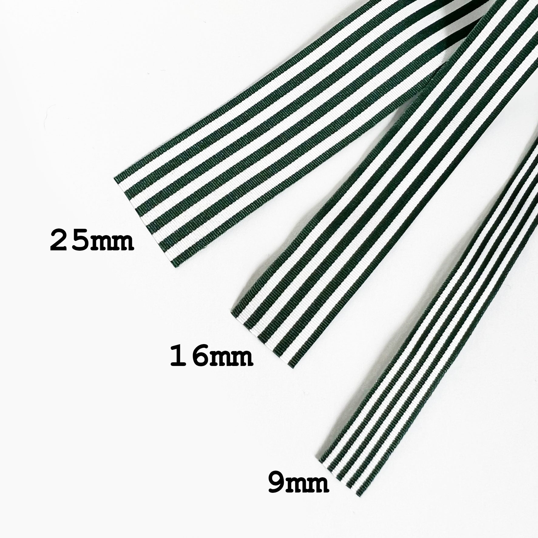 Green & White Stripe Ribbon 3 Widths 9mm 16mm 25mm | Choose Length or Full Roll - SweetpeaStore