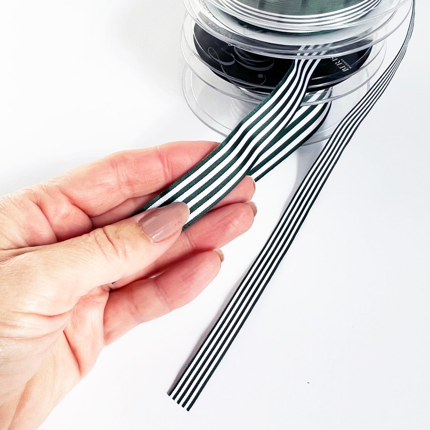 Green & White Stripe Ribbon 3 Widths 9mm 16mm 25mm | Choose Length or Full Roll