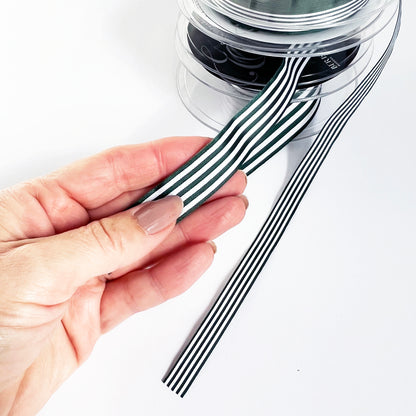 Green & White Stripe Ribbon 3 Widths 9mm 16mm 25mm | Choose Length or Full Roll