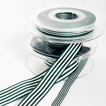 Green & White Stripe Ribbon 3 Widths 9mm 16mm 25mm | Choose Length or Full Roll - SweetpeaStore