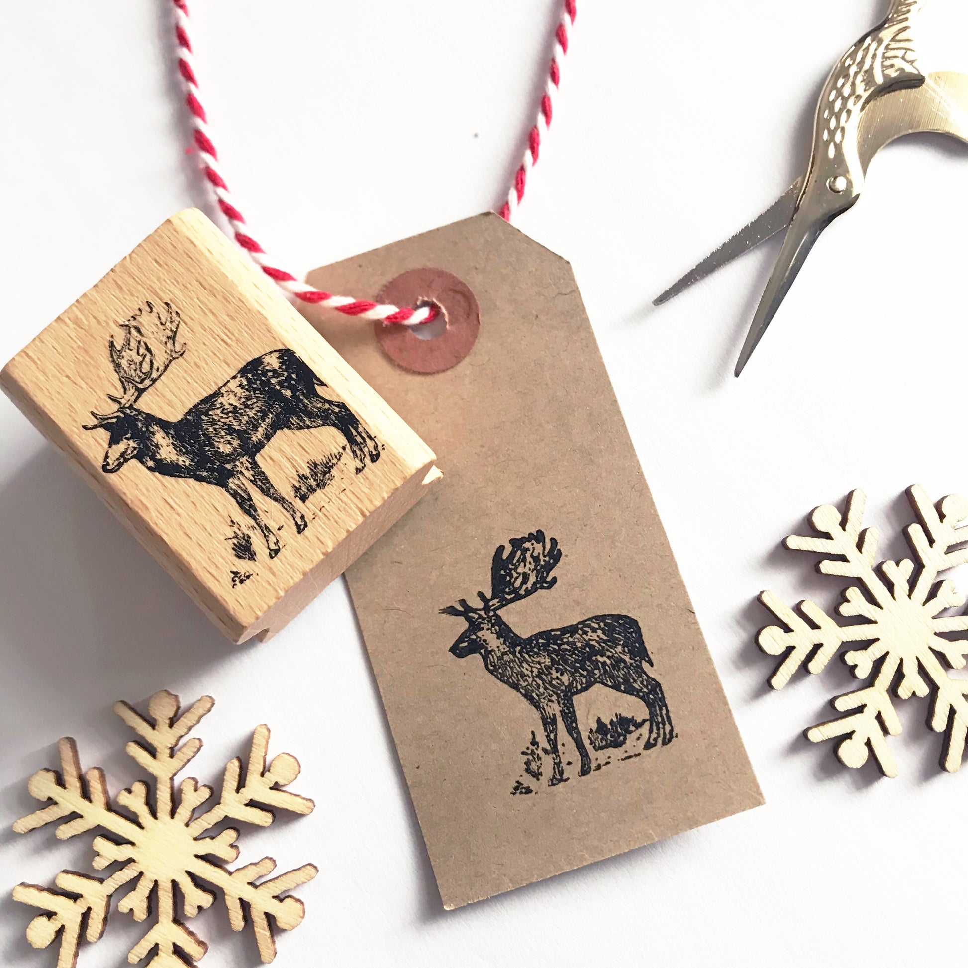 Stag Wooden Rubber Stamp | Reindeer Rustic Craft | Printing Stamps Craft - SweetpeaStore