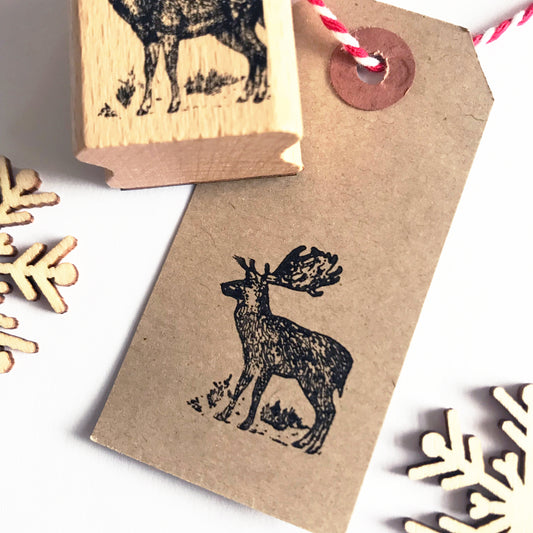 Stag Wooden Rubber Stamp | Reindeer Rustic Craft | Printing Stamps Craft