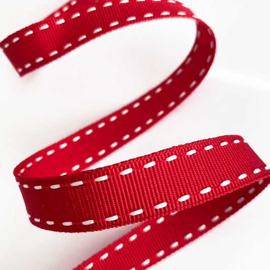 Stitch Ribbon | Red & White Grosgrain | 15mm Valentine's Wrapping Craft | 1m or Full 15m Roll - SweetpeaStore