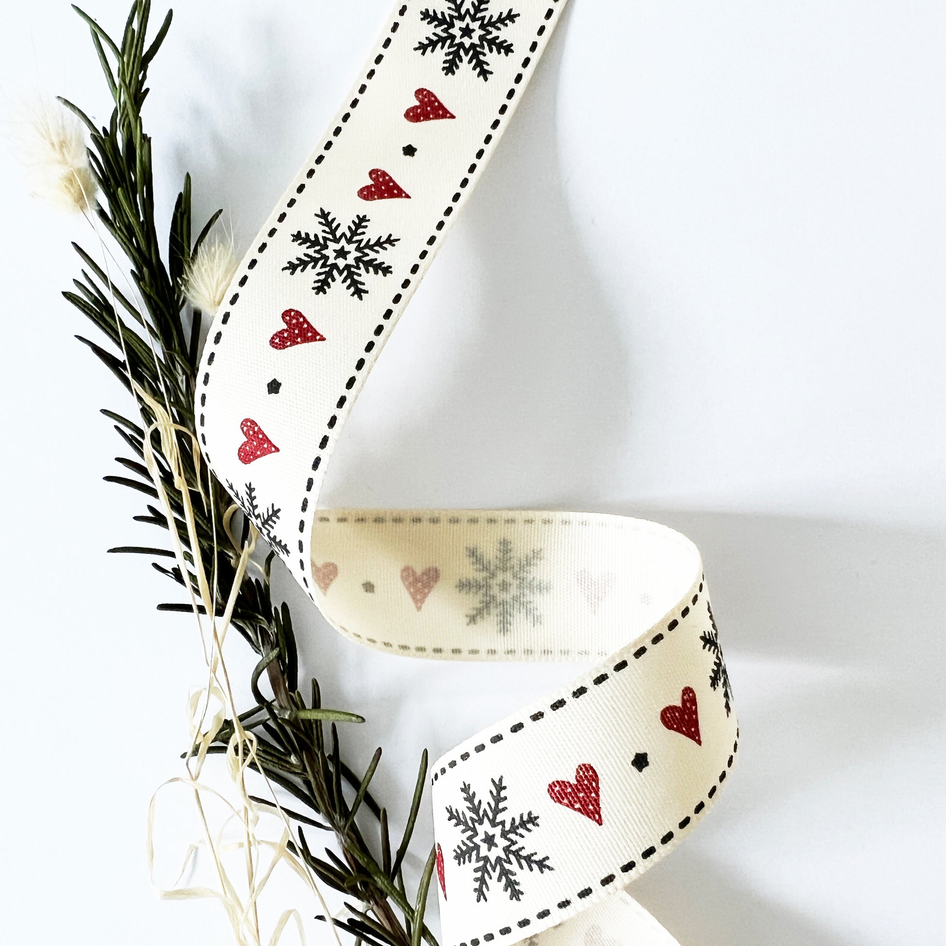 Christmas Ribbon | Snowflake Reindeer Cream Red | 16mm 25mm | Berisford's Wrapping - SweetpeaStore