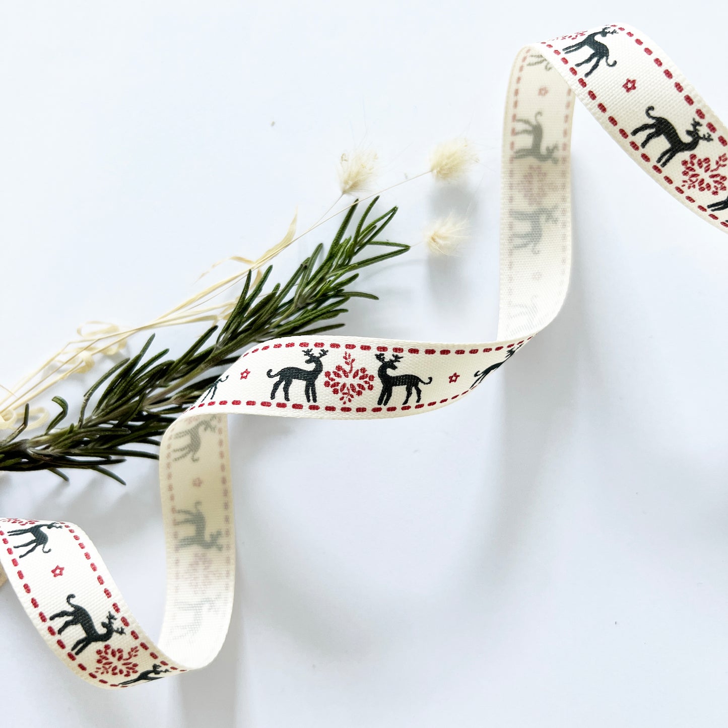 Christmas Ribbon | Snowflake Reindeer Cream Red | 16mm 25mm