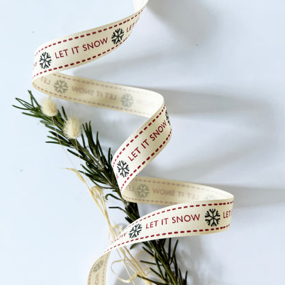 Christmas Ribbon | Snowflake Reindeer Cream Red | 16mm 25mm