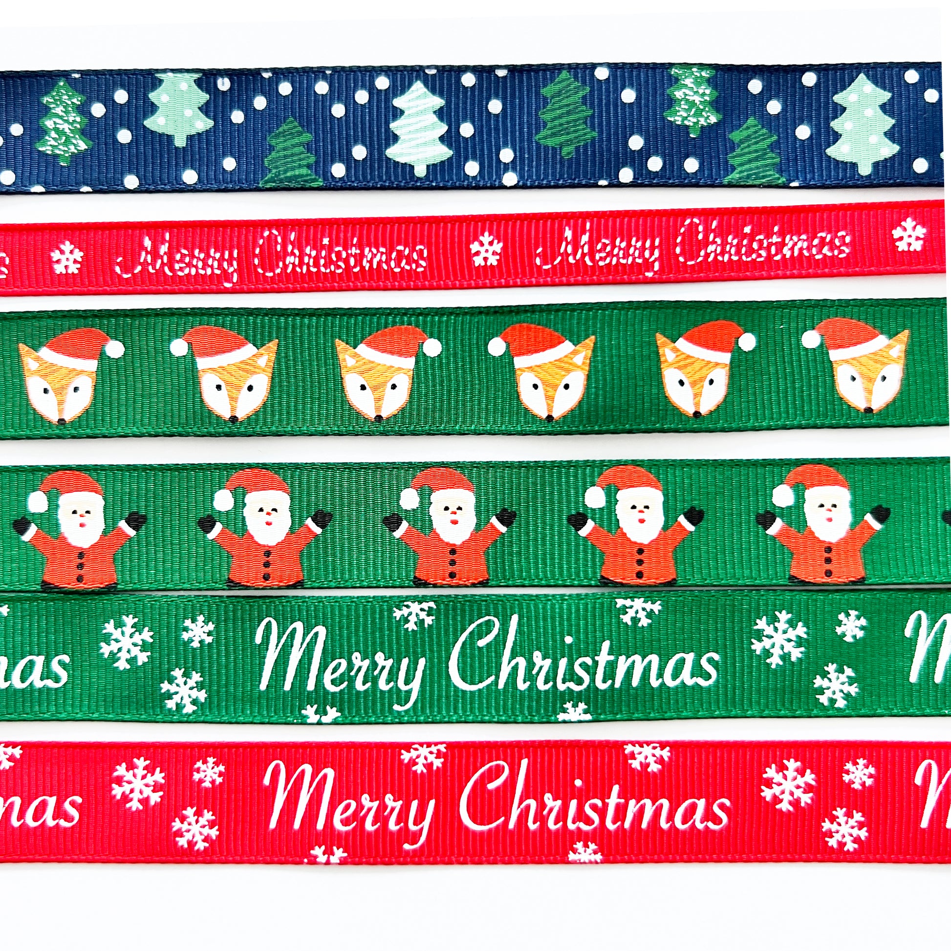 Christmas Ribbon | Santa Fox Tree Snowflake Red Green Blue | 10mm 16mm | Wrapping - SweetpeaStore