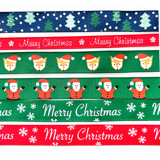 Christmas Ribbon | Santa Fox Tree Snowflake Red Green Blue | 10mm 16mm | Wrapping