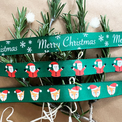 Christmas Ribbon | Santa Fox Tree Snowflake Red Green Blue | 10mm 16mm | Wrapping - SweetpeaStore