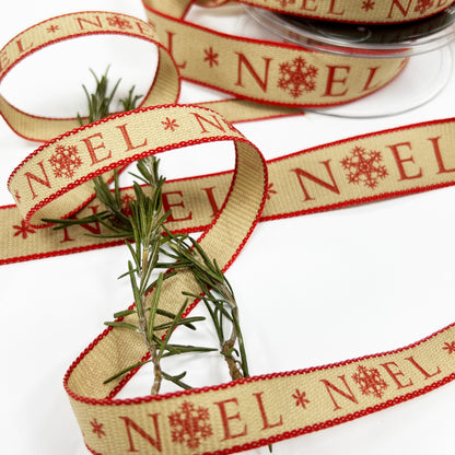 Christmas Ribbon | Noel Snowflake Print 25mm 15mm | Cream Red Black | Wrapping - SweetpeaStore