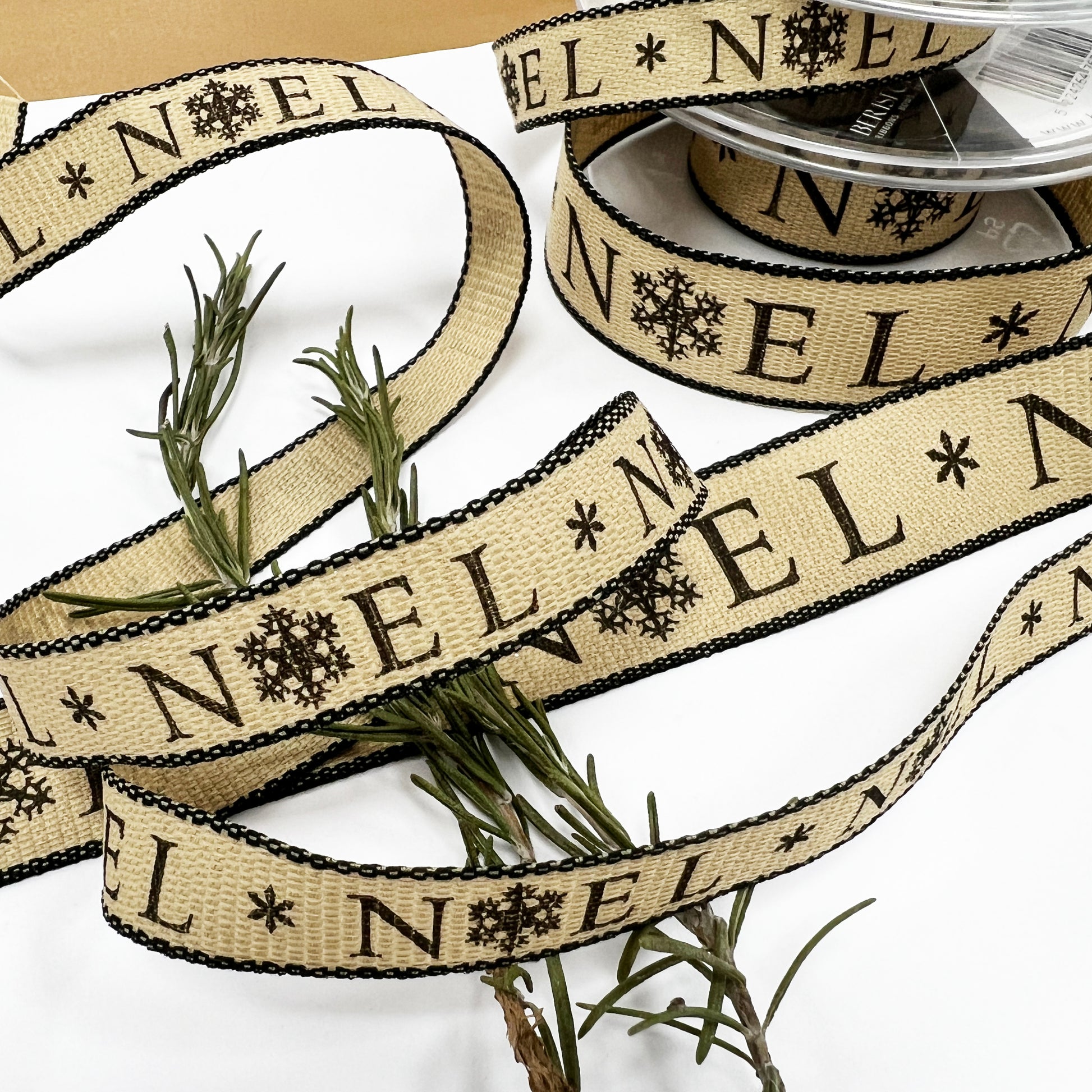 Christmas Ribbon | Noel Snowflake Print 25mm 15mm | Cream Red Black | Wrapping - SweetpeaStore