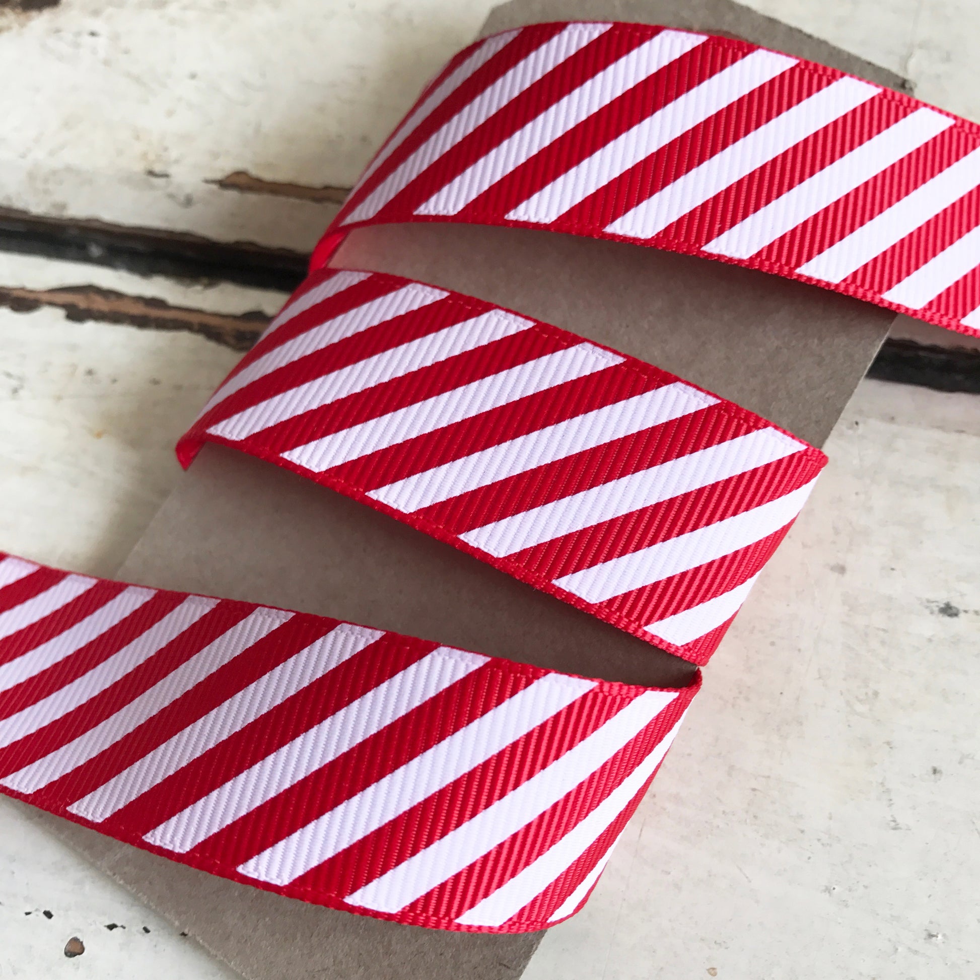 22mm Red & White Stripe Candy Cane Grosgrain Ribbon | Wrapping Craft Cards Decorations | Metre or 25m ROLL - SweetpeaStore